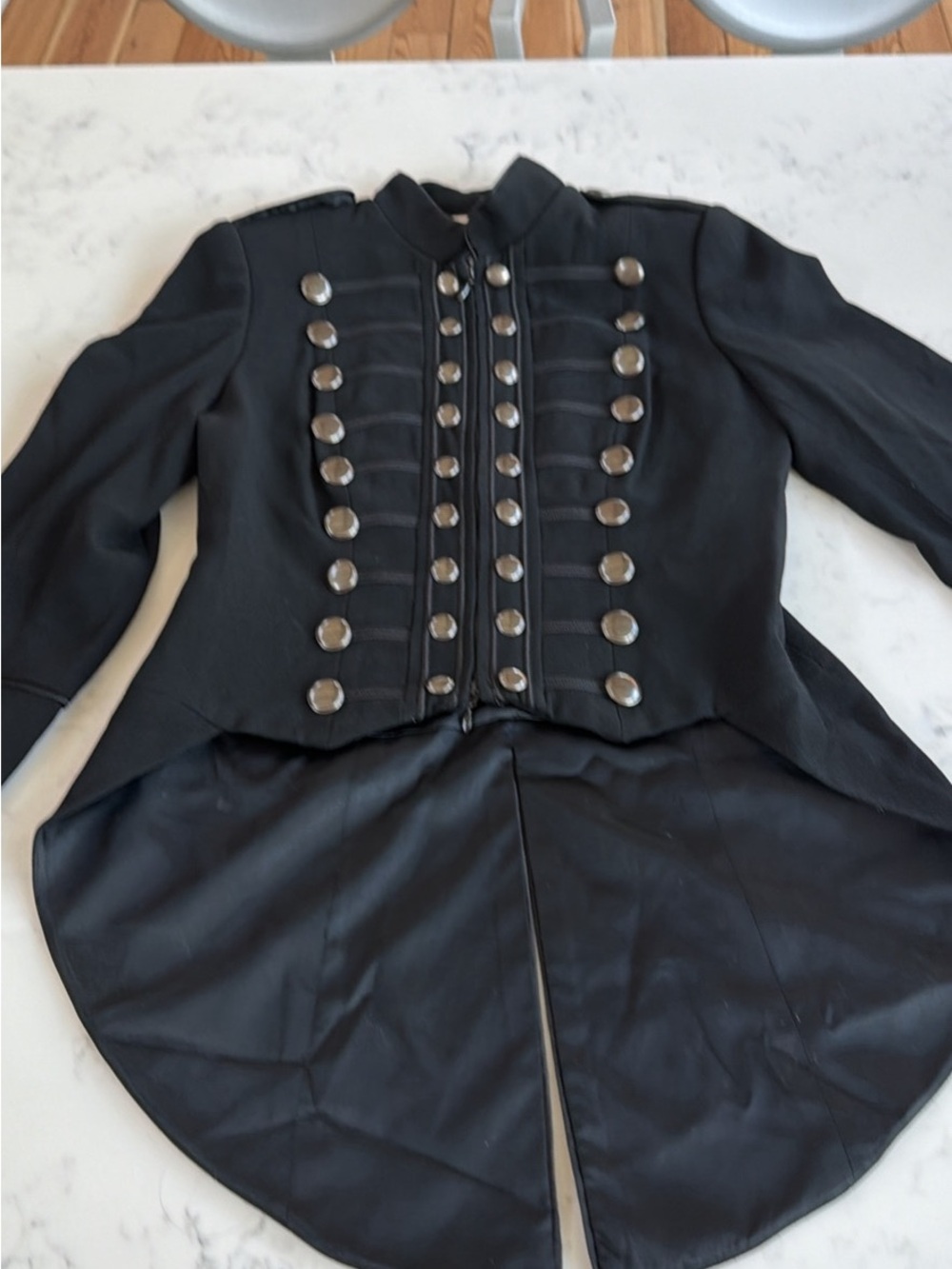 Women's Black Military Tailcoat Blazer with Silver Buttons